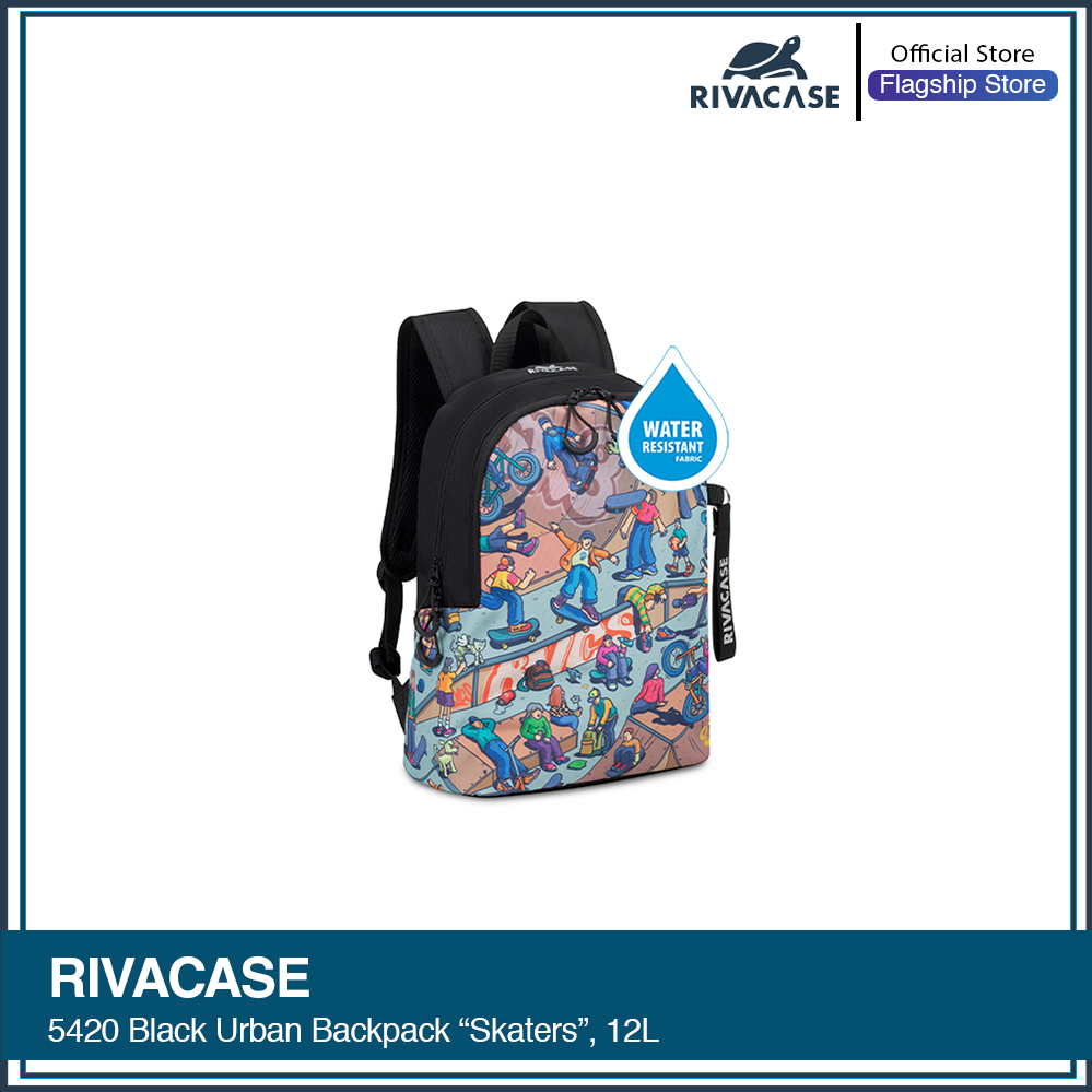 RIVACASE 5420 black Urban Print backpack "Skaters", 12L / 12