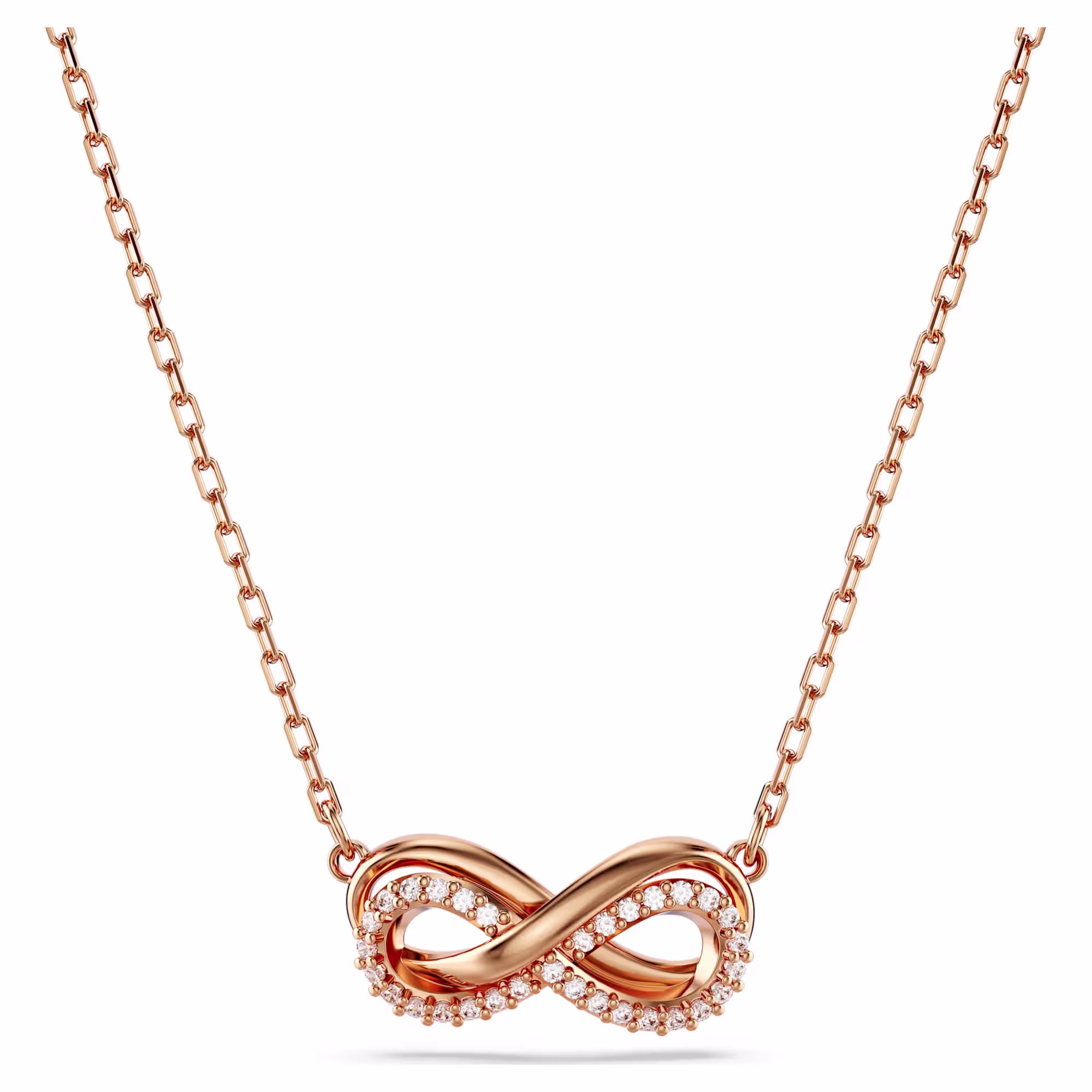 Swarovski Hyperbola pendant: Pavé, Infinity, White, Rose gold-tone plated