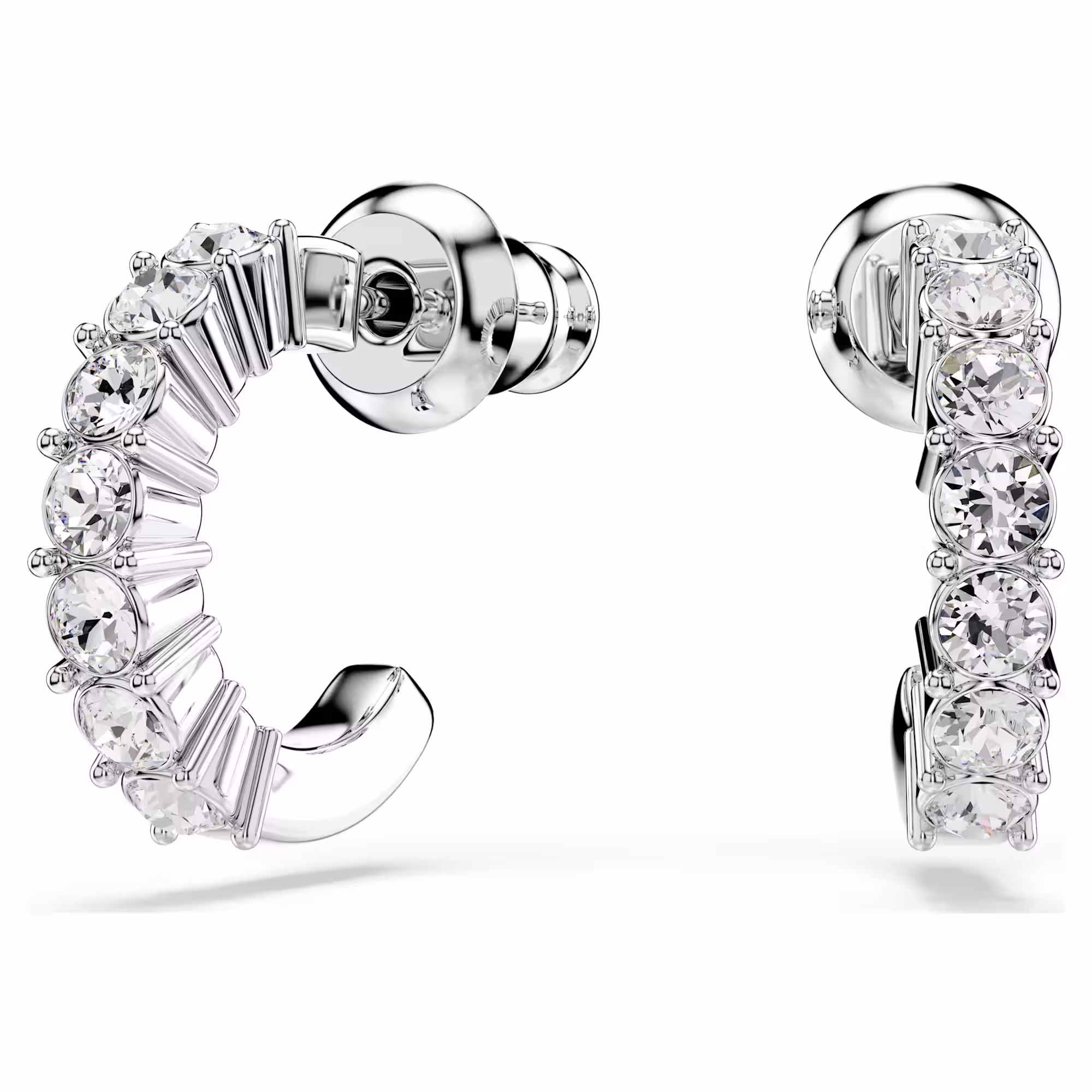 Swarovski Mini Hoop earrings:Round cut, White, Rhodium plated