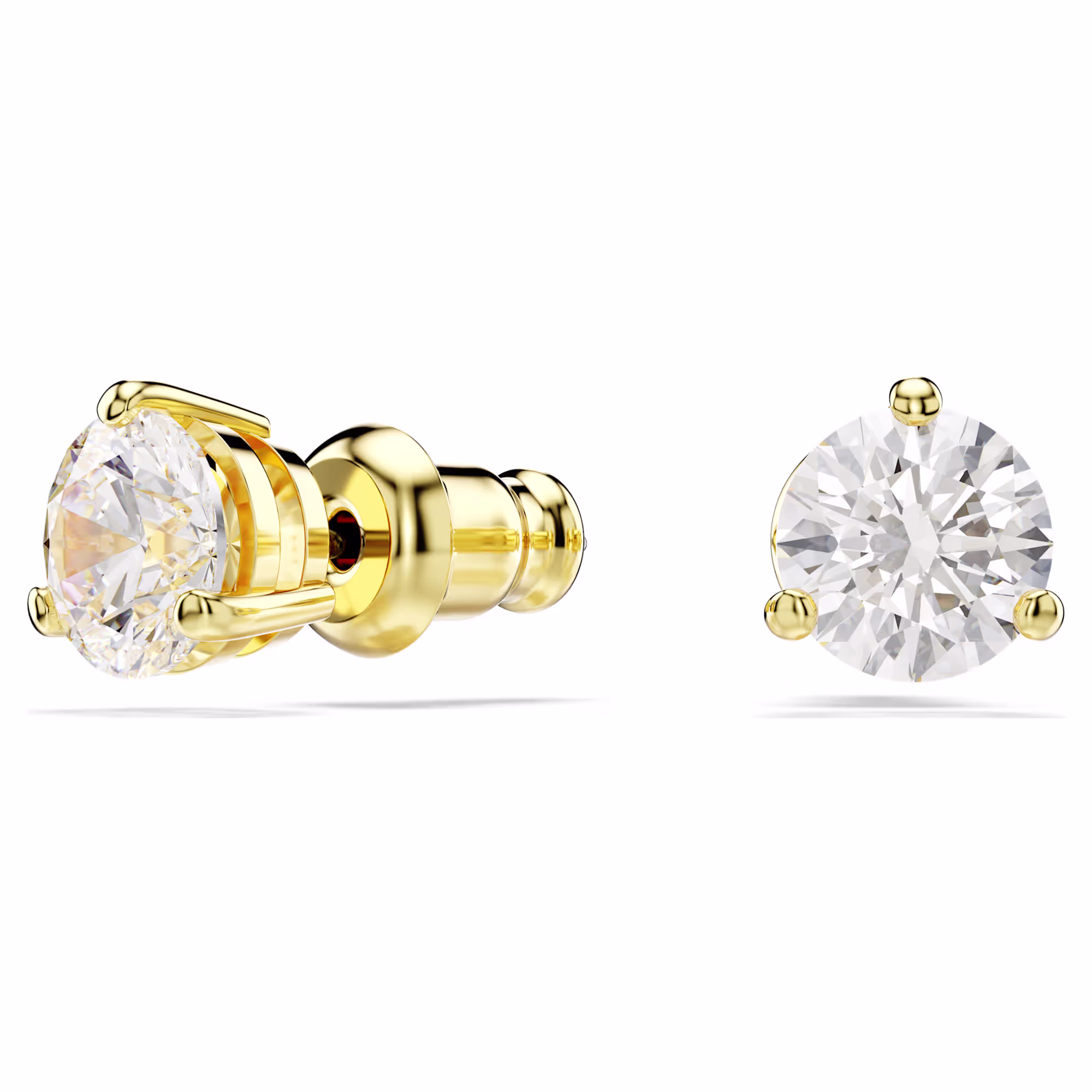 Swarovski Solitaire stud earrings: Round cut, White, Gold-tone plated