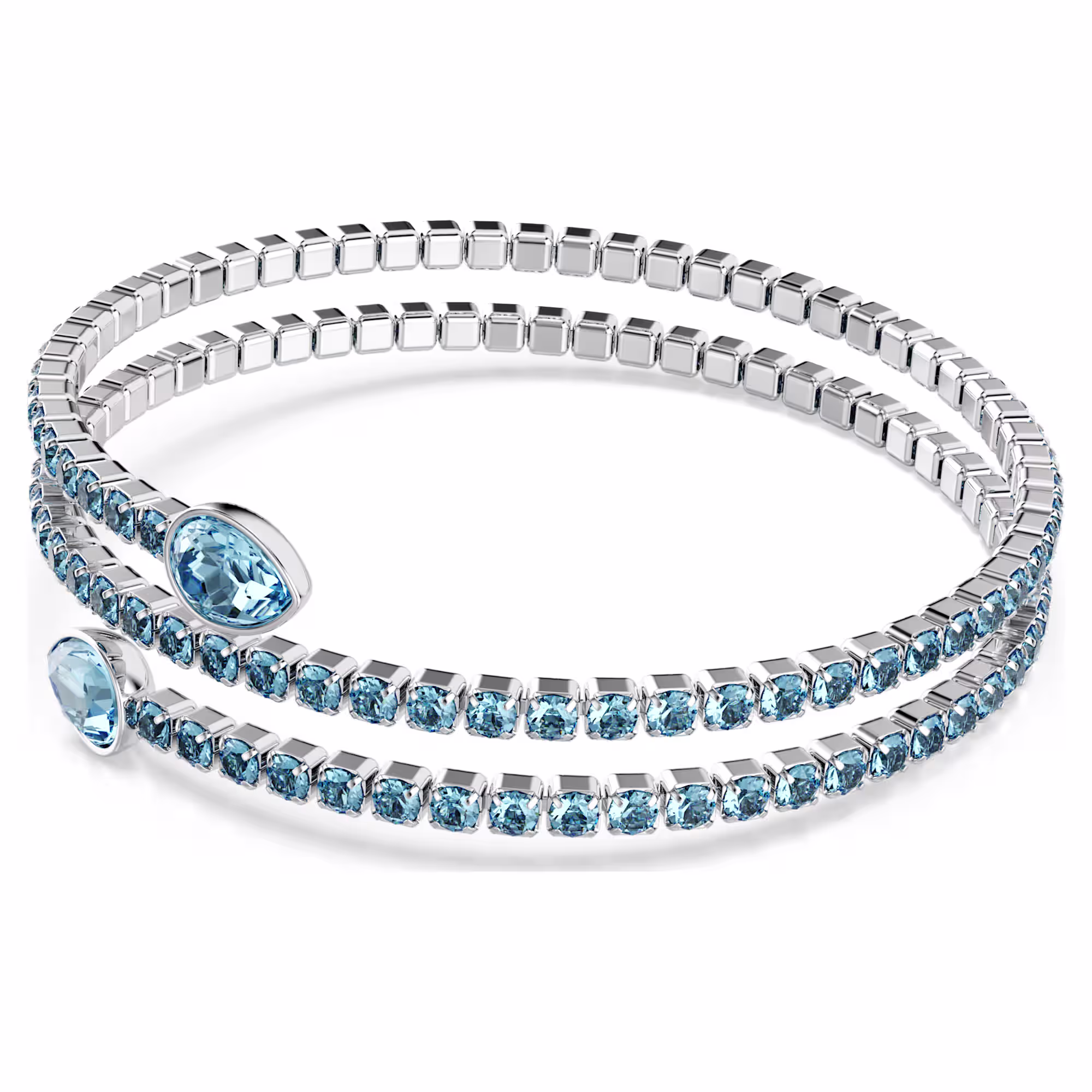 Swarovski Twisty cuff: Mixed cuts, Blue, Rhodium plated