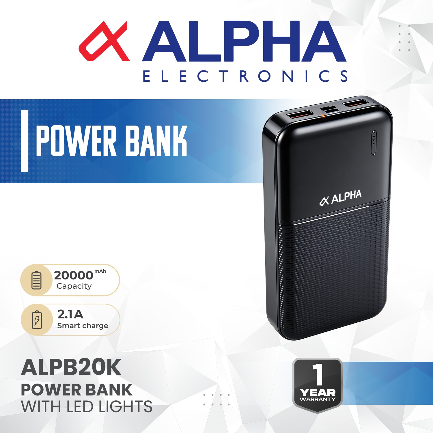 ALPHA POWER BANK SMARTCHARGING (ALPB20K ) 20000Mah-Black
